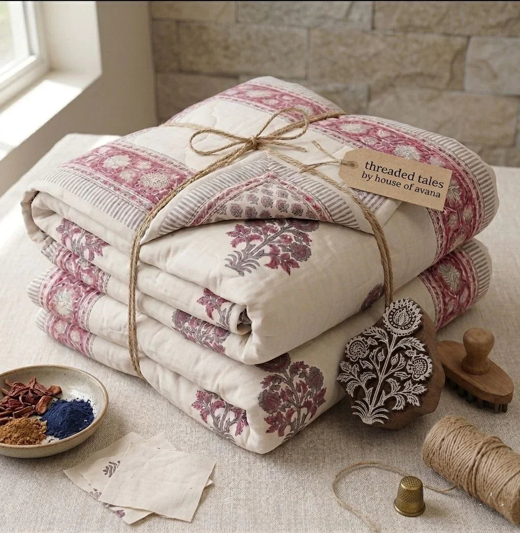 100% Cotton Muslin Reversible Comforter | Hypoallergenic Jaipur Hand Block Print