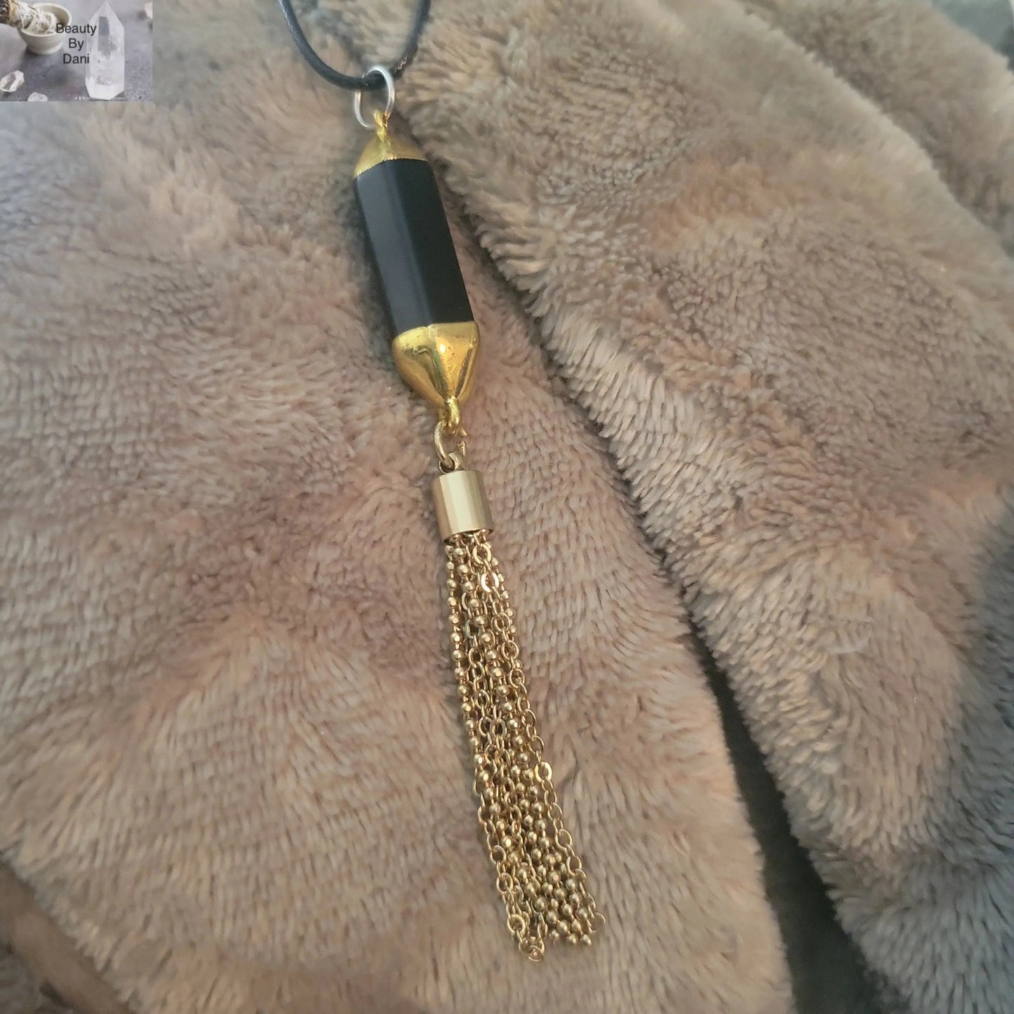 Stainless Steel Onyx Pendant Necklace with Tassel