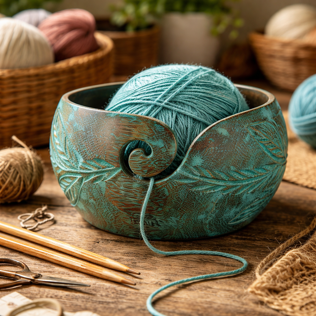 Isabelle Collection Wooden Yarn Bowl โ Patina Blue/Green