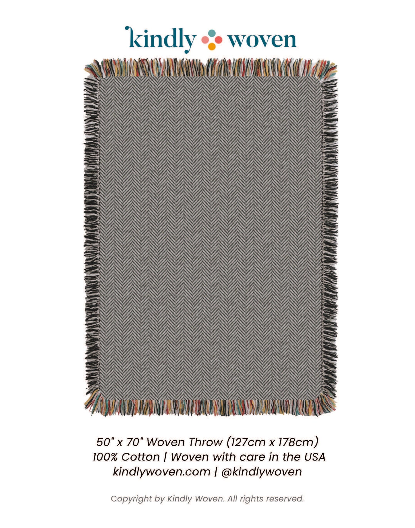 Henry Stone Neutral Herringbone Jacquard Woven Throw Blanket, Reversible Cotton Throw, Made in USA