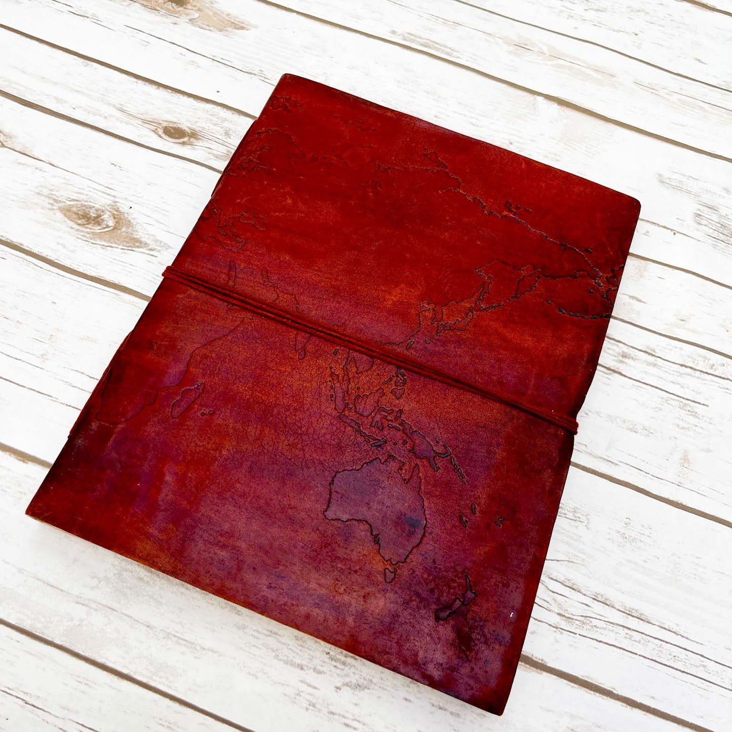 Extra Large World Map Leather Journal | 11x14 Embossed Statement Journal