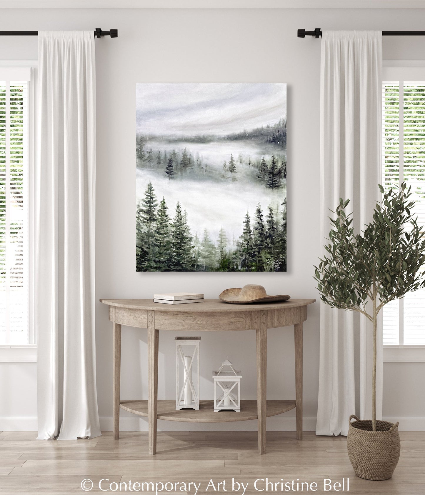 "Beyond the Mist" GICLÉE PRINT, Modern Misty Forest Landscape Painting, Pine Trees