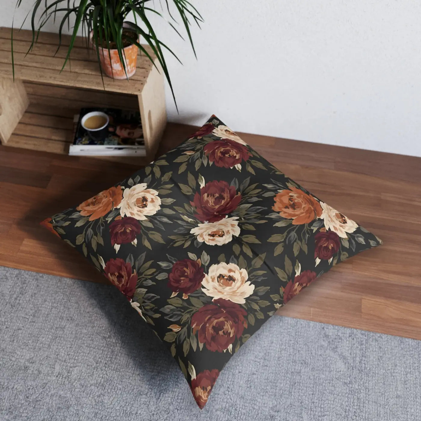 DipaliZ Tufted Floor Pillow Floral Cozy Rose Autumn Decor