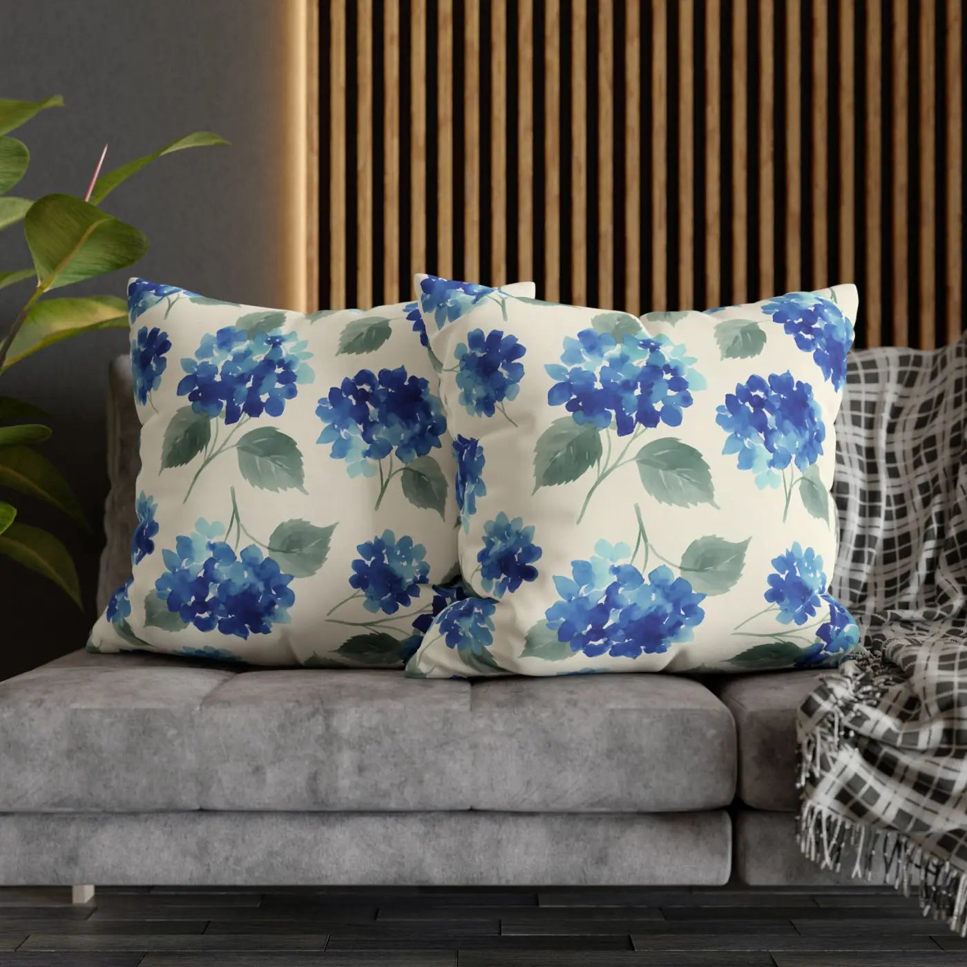 DipaliZ Blue Hydrangea Floral Pillowcase Cotton 18x18