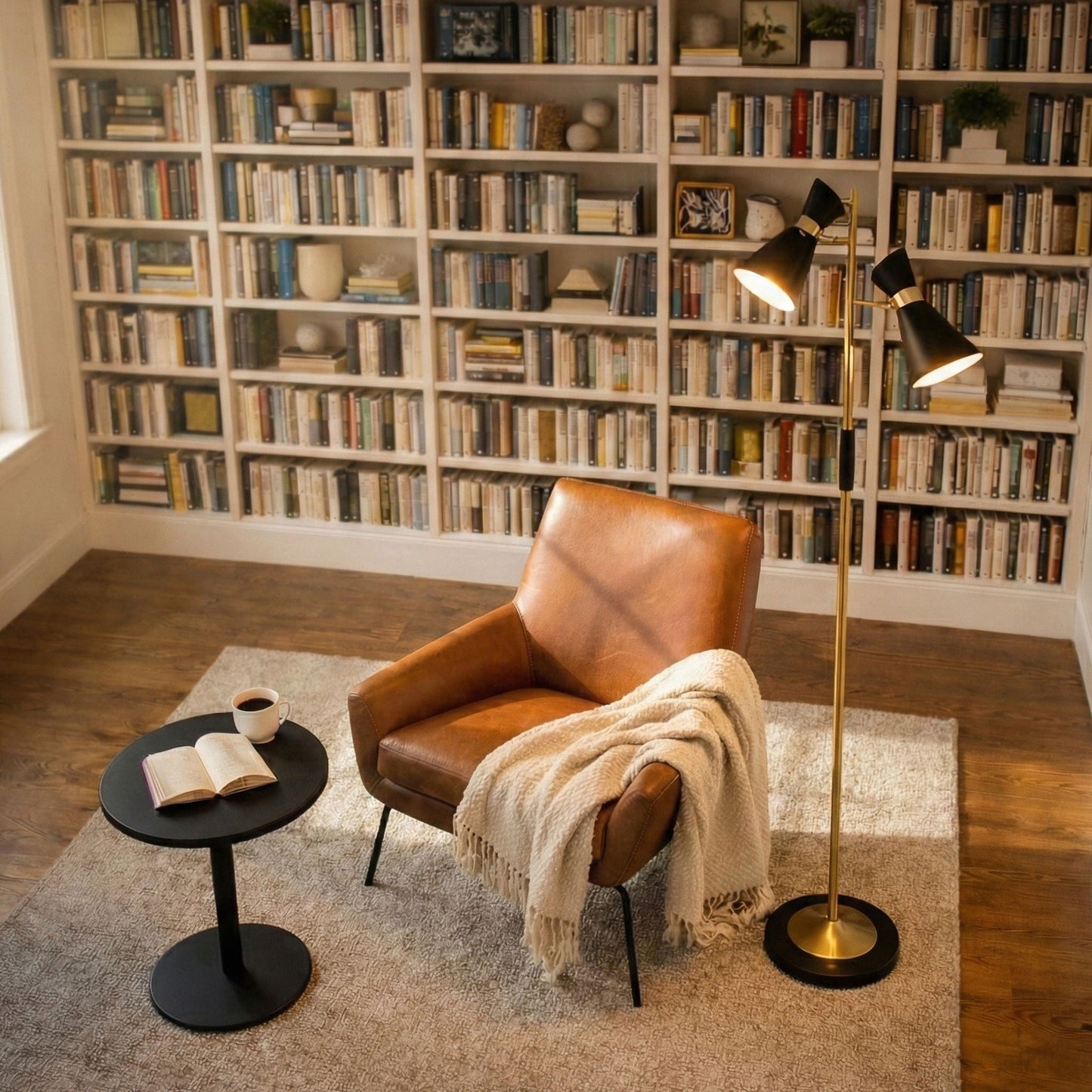 Axis - Floor Lamp With 4 Way Switch Double Spots With Base - Black / Gold