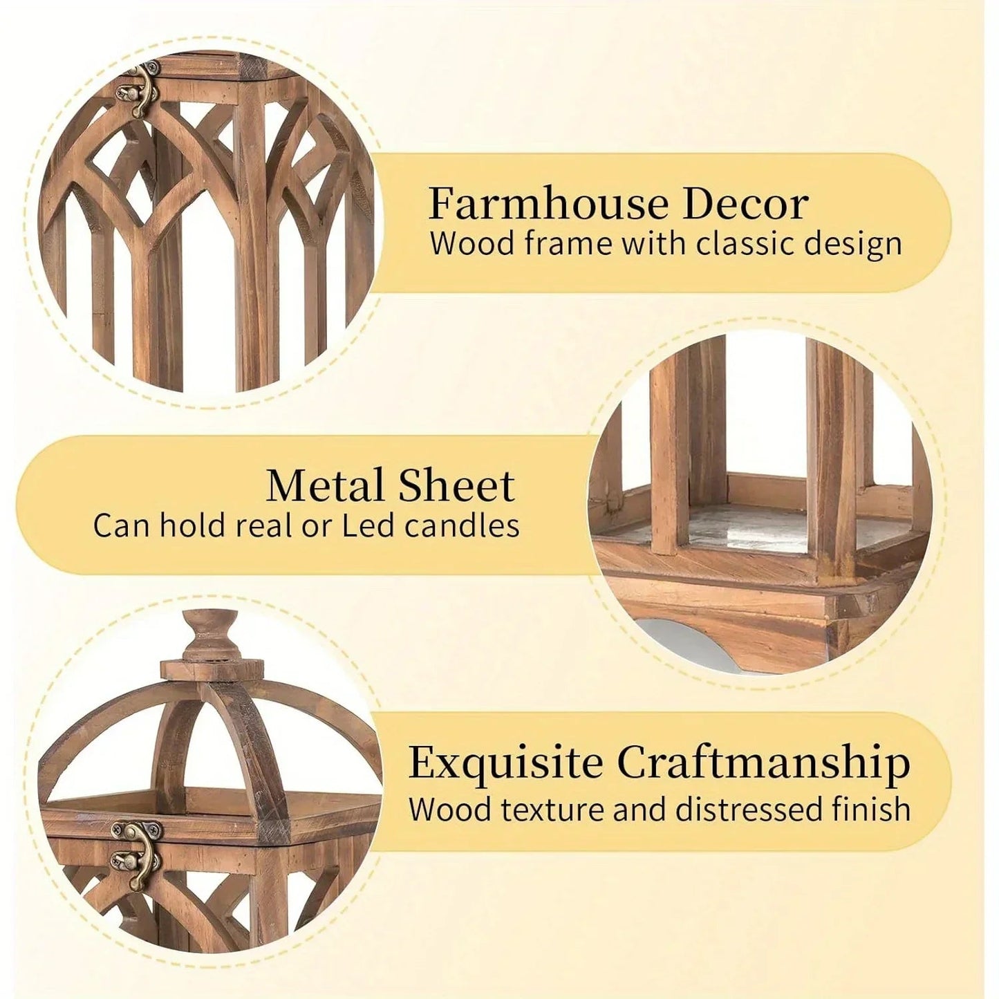 Candle Lantern - Rustic Wooden Set