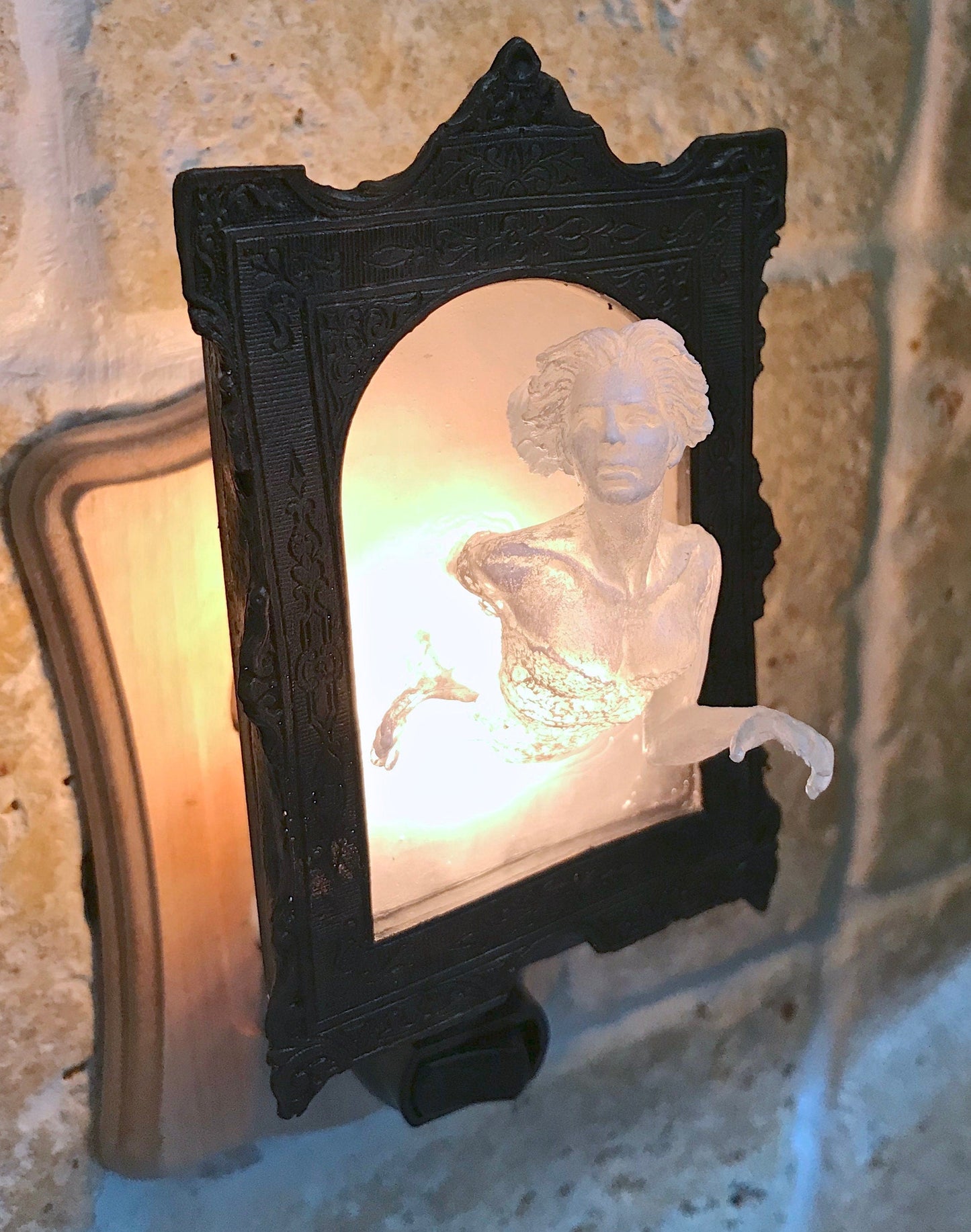 Ghost in the Mirror Nightlight, Hand Painted Resin Sculpture | Victorian Gothic Night Light | Ghost Lighting for Gothic Spooky Home Decor