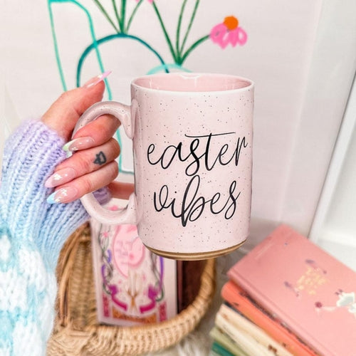Easter Spring Ceramic Coffee Mug 16oz Pastel Blue Pink Large Tan Base Gift