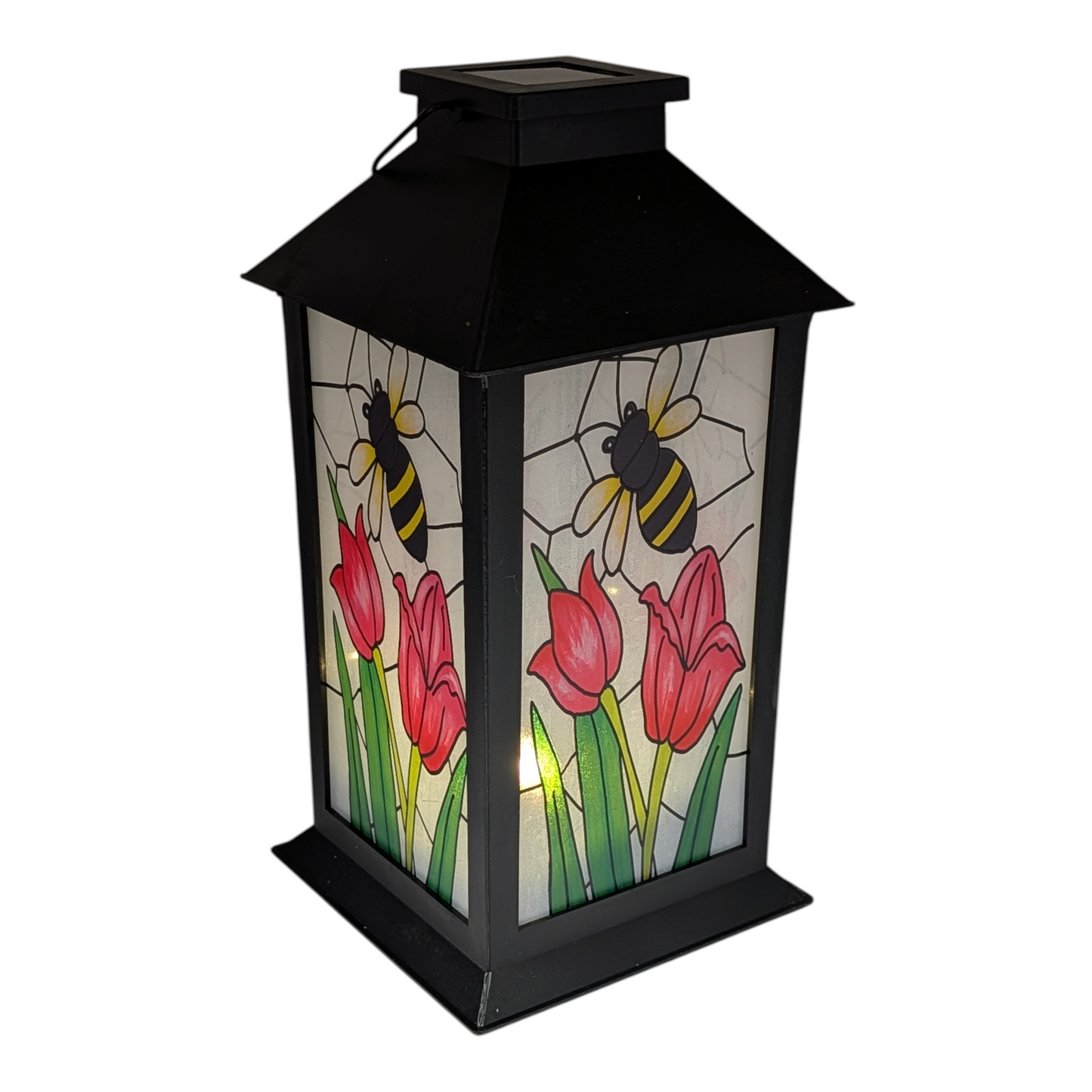 Solar Powered Stained Glass Style 11" Lantern -