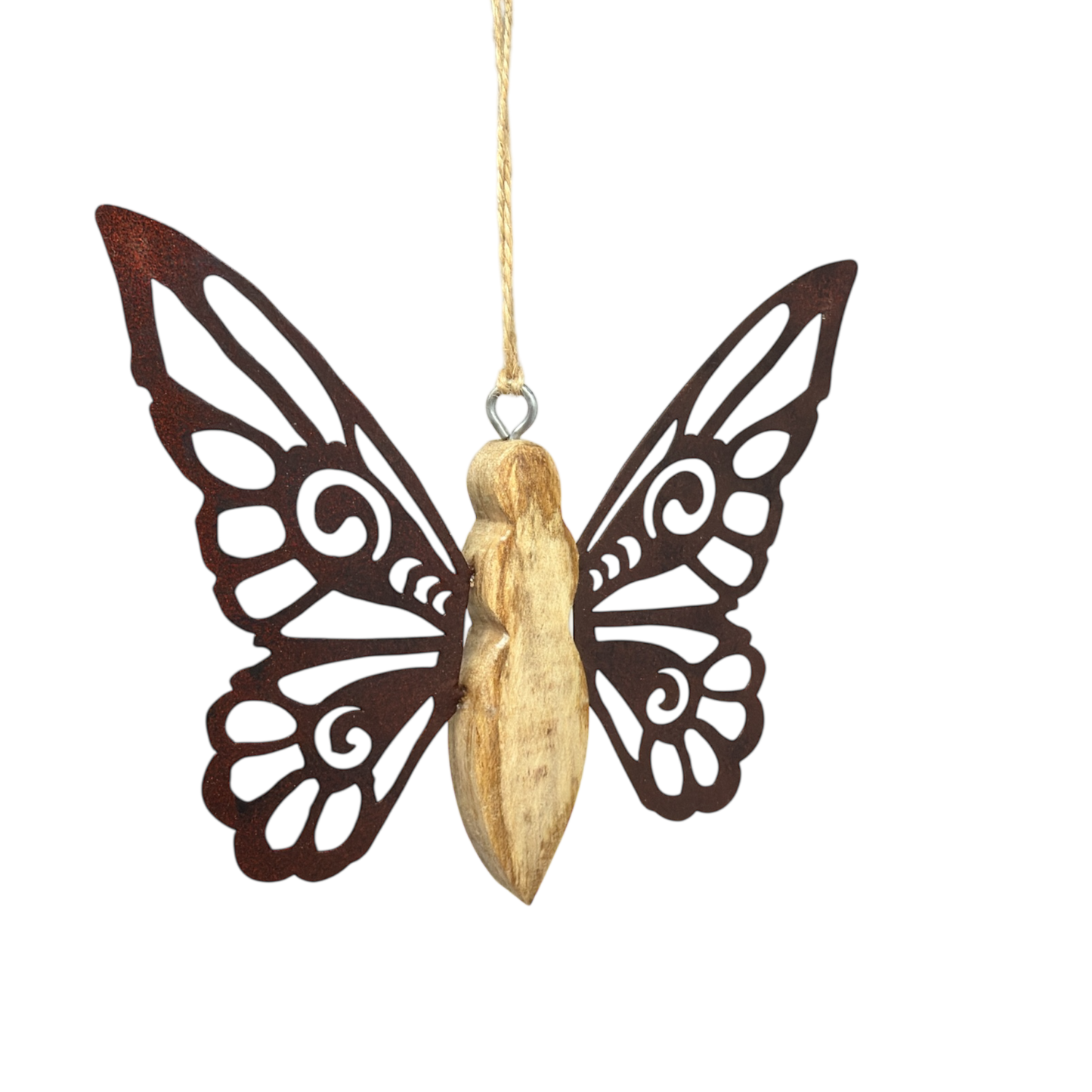 Metal and Mango Wood Rustic Butterfly Ornament - Medium