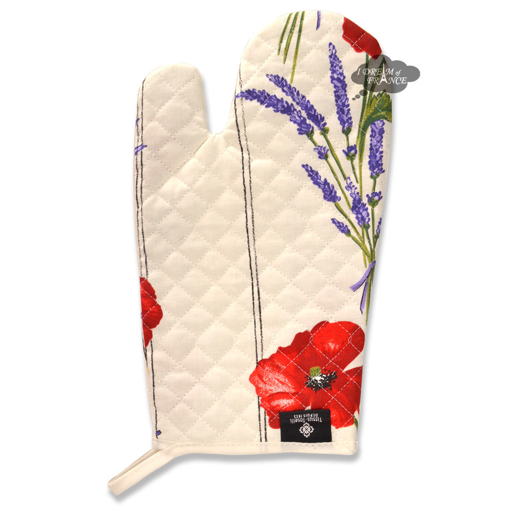 French oven mitt - Cotton - Poppies ivory - Tissus Toselli