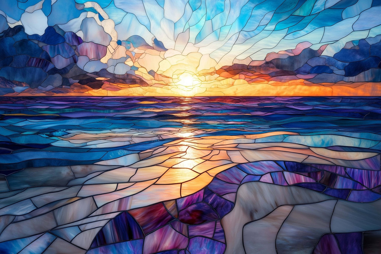 Sapphire Sunset Stained Glass 1000 Piece Jigsaw Puzzle | Trippy Puzzle Co