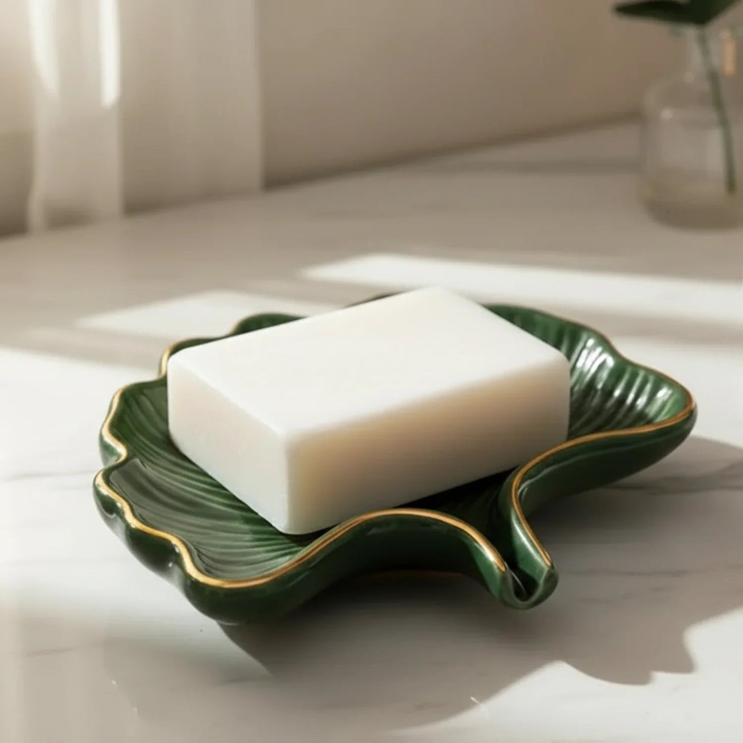 Soap Dish - Ceramic Golden Leaf