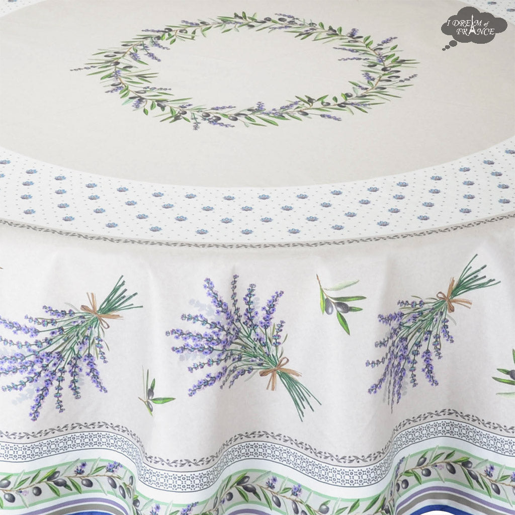 French Provencal tablecloth - Acrylic coated cotton, Spill-proof - 70" round - Lauris natural | Tissus Toselli