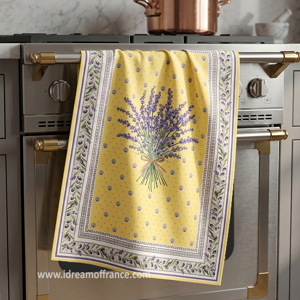 French kitchen towel - Printed cotton - Lauris yellow | Tissus Toselli