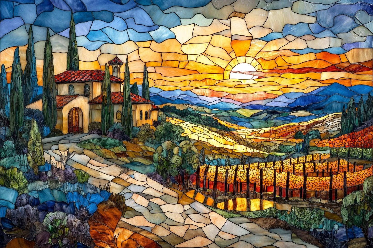 Tuscan Dreams Stained Glass 1000 Piece Jigsaw Puzzle | Trippy Puzzle Co