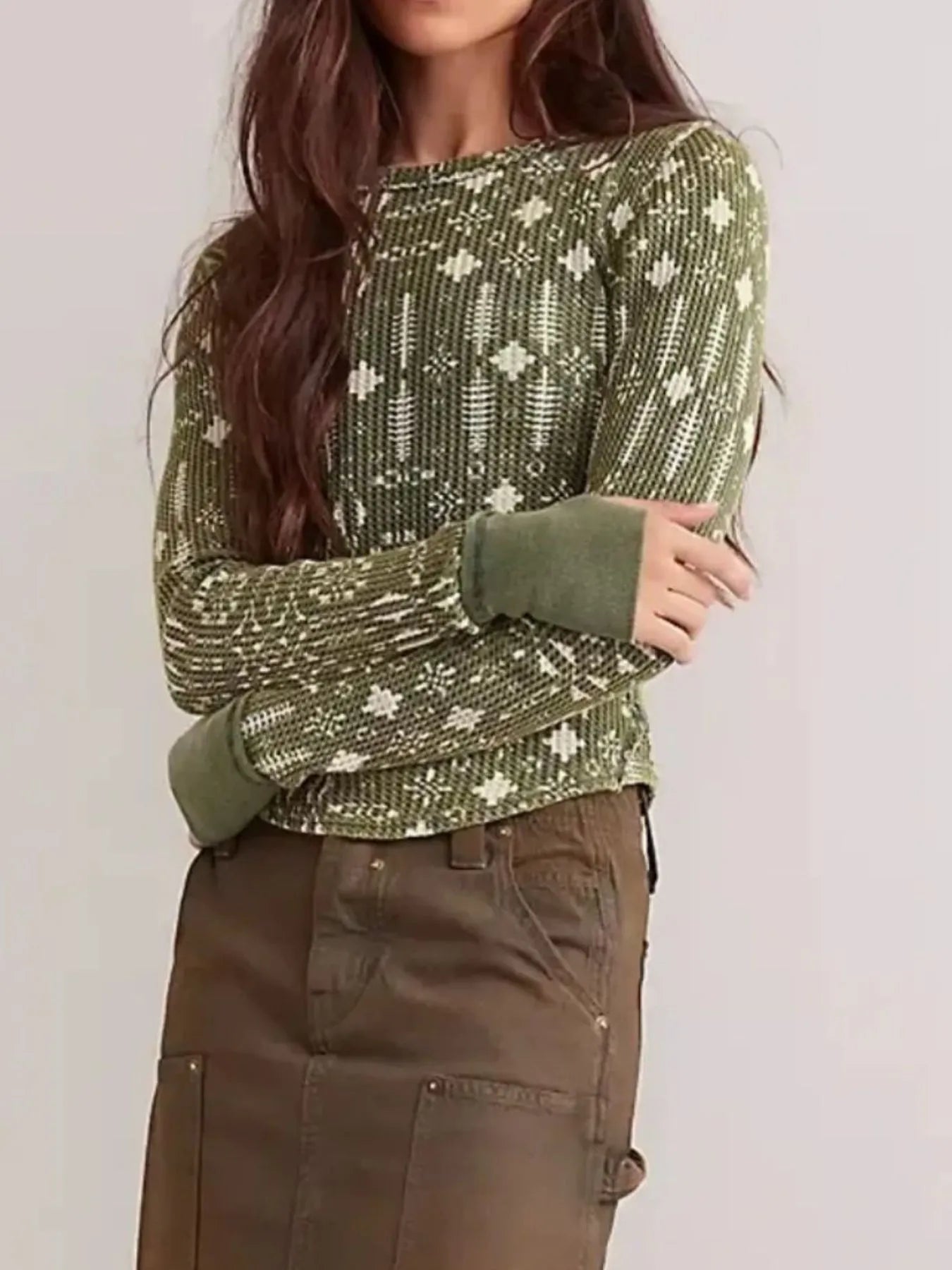 Floral Print Waffle Knit Top