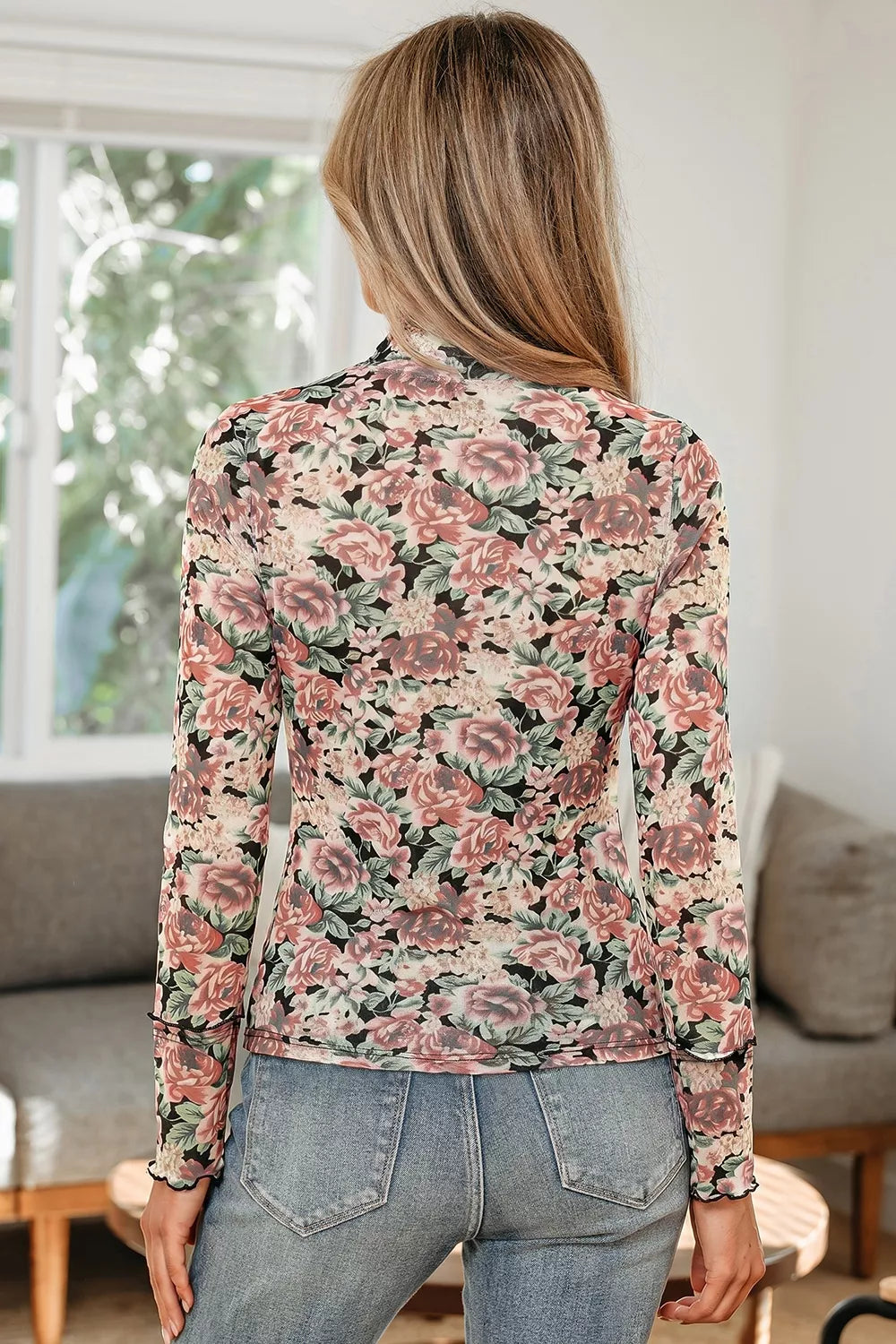 Multicolour Retro Floral Ruffle Trim Square Neck Tank Top