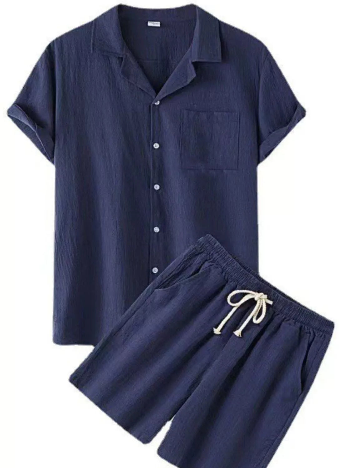 Men's Full Size Button Up Short Sleeve Shirt and Shorts Set Plus Size