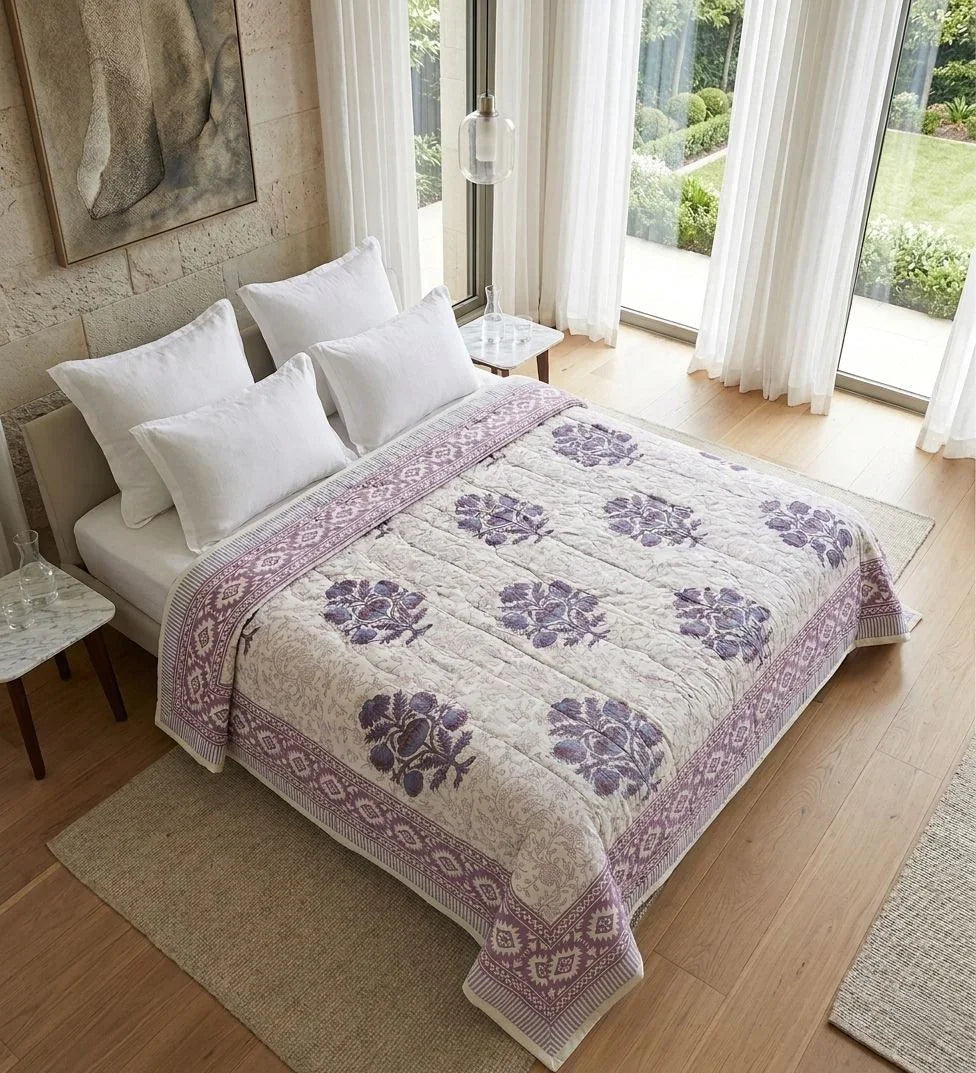 100% Cotton Muslin Reversible Comforter | Hypoallergenic Jaipur Hand Block Print