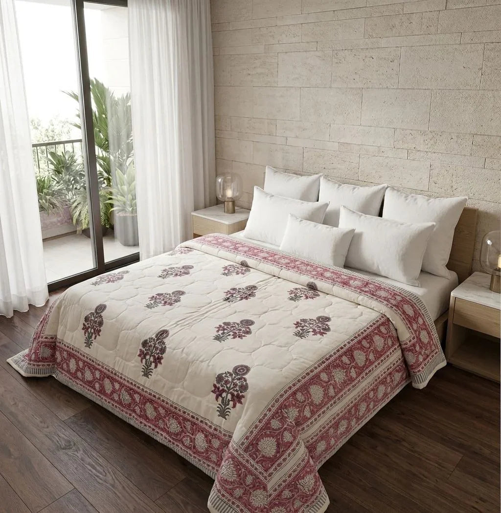100% Cotton Muslin Reversible Comforter | Hypoallergenic Jaipur Hand Block Print