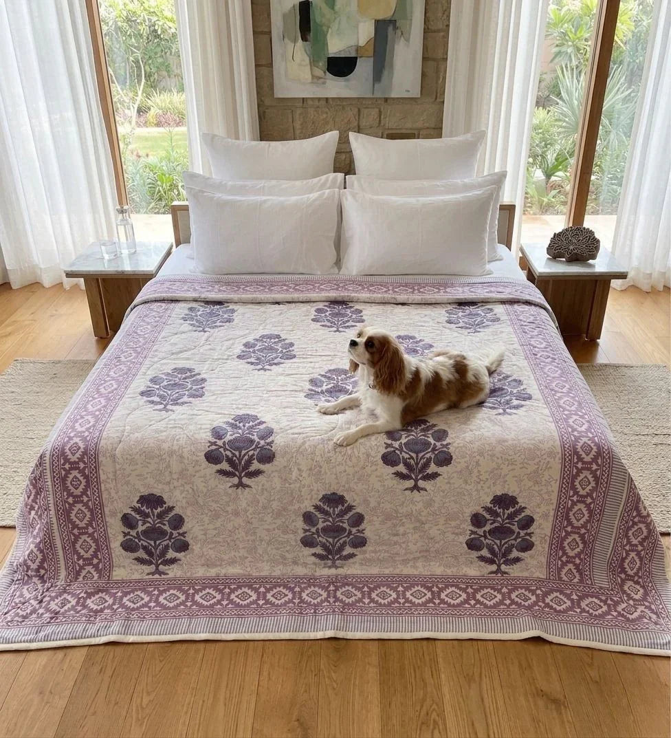 100% Cotton Muslin Reversible Comforter | Hypoallergenic Jaipur Hand Block Print