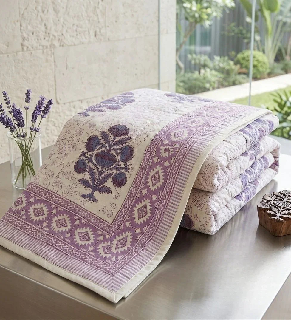 100% Cotton Muslin Reversible Comforter | Hypoallergenic Jaipur Hand Block Print