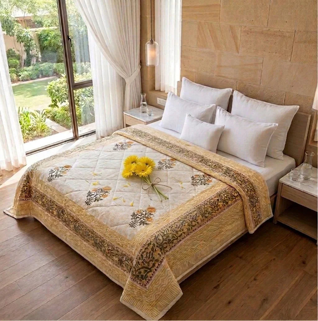 100% Cotton Muslin Reversible Comforter | Hypoallergenic Jaipur Hand Block Print