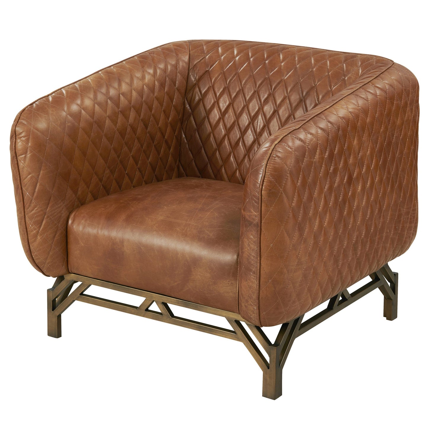 Vincent Industrial Modern Arm Chair - Light Brown Leather