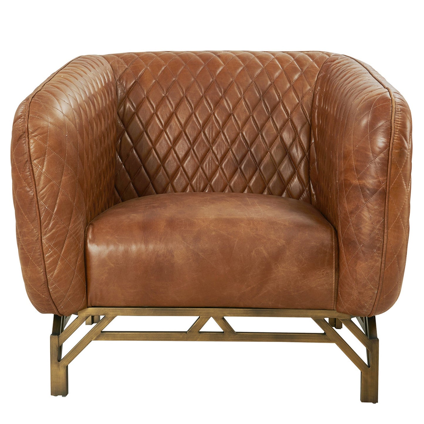 Vincent Industrial Modern Arm Chair - Light Brown Leather
