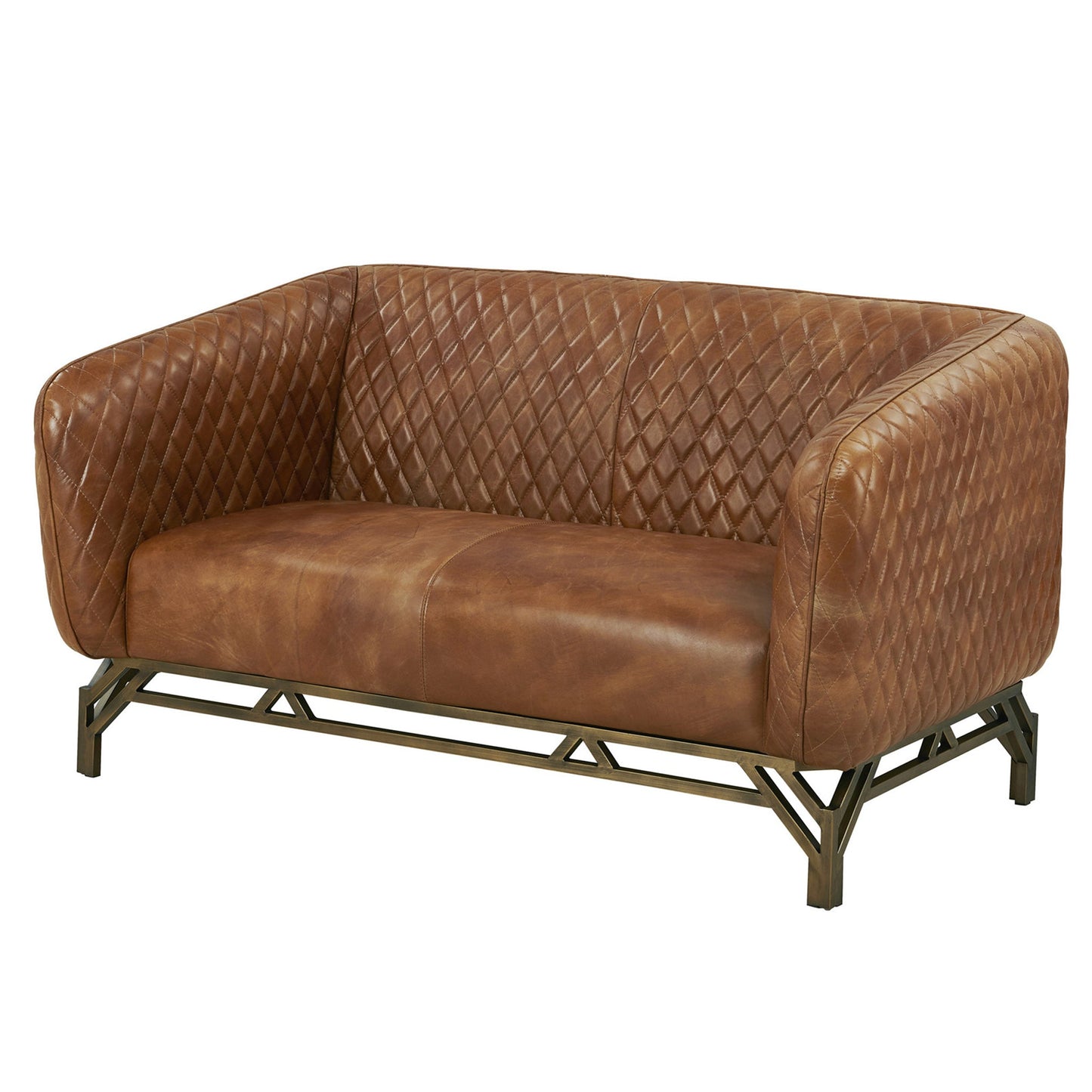 Vincent Industrial Modern Love Seat - Light Brown Leather