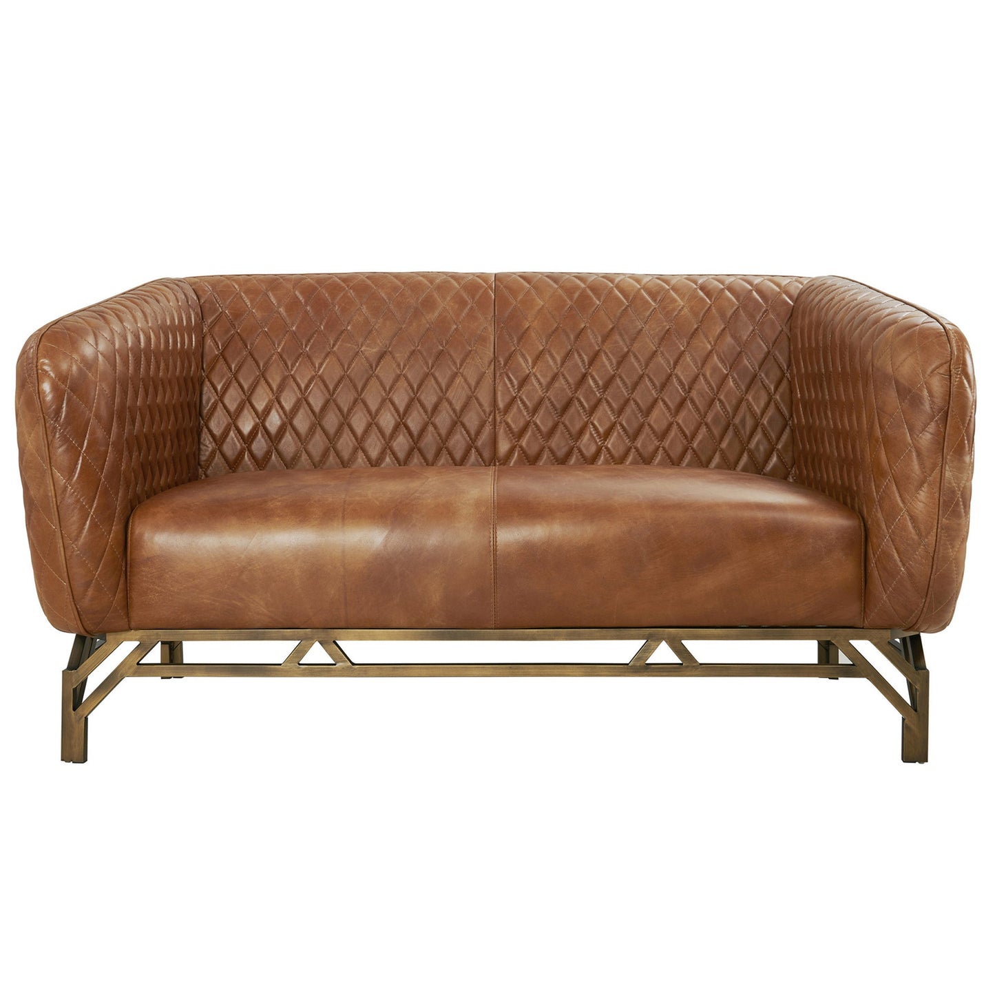 Vincent Industrial Modern Love Seat - Light Brown Leather
