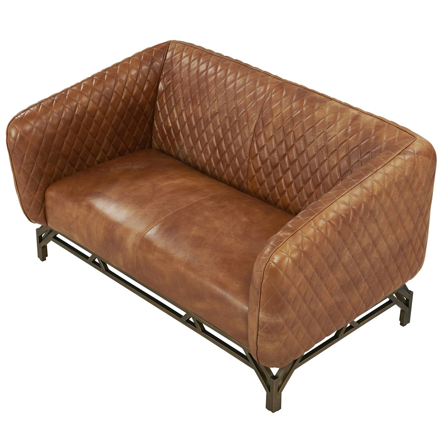Vincent Industrial Modern Love Seat - Light Brown Leather