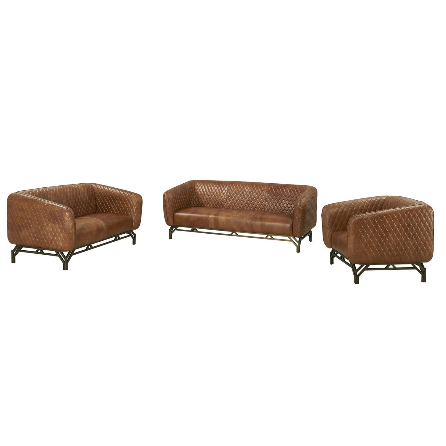 Vincent Industrial Modern Arm Chair - Light Brown Leather
