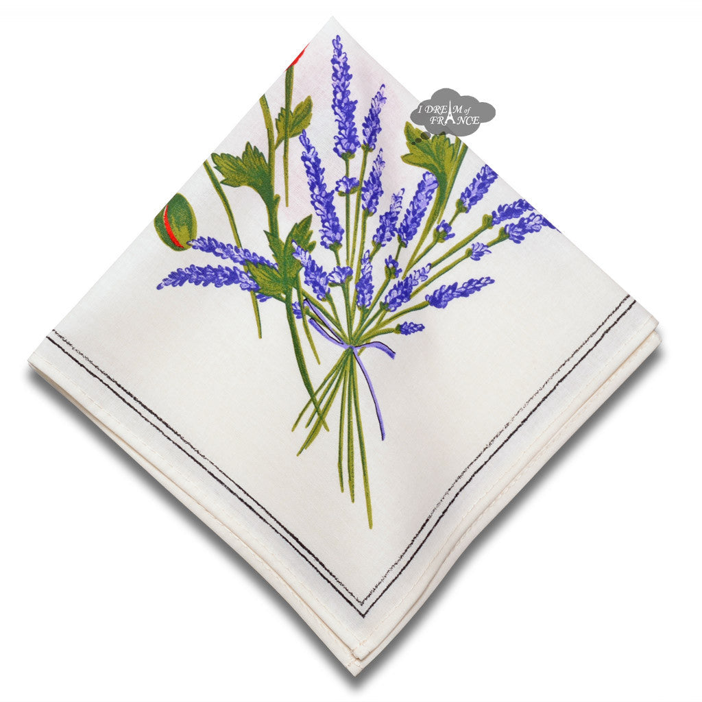 French Provencal napkin - Cotton - Poppies ivory | Tissus Toselli
