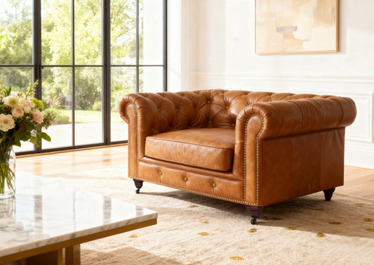Belgravia Chesterfield Top Grain Leather Club Chair – Classic Tufted Armchair in Premium Finishes
