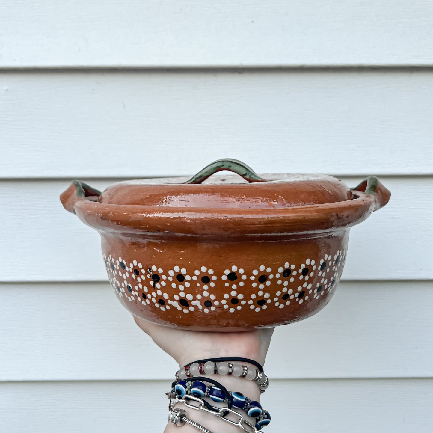 Traditional Mexican Barro Pot 500mL Green Handles