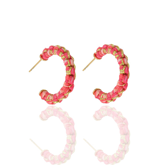 Sunrise Braided Silk Petite Hoop Earrings