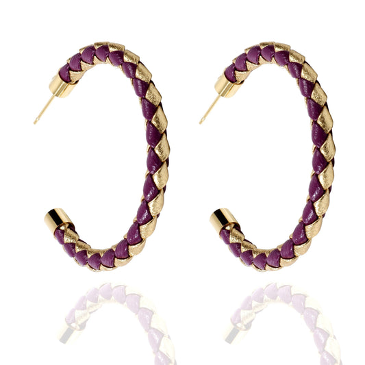 Purple & Gold Braided Hoop Earrings