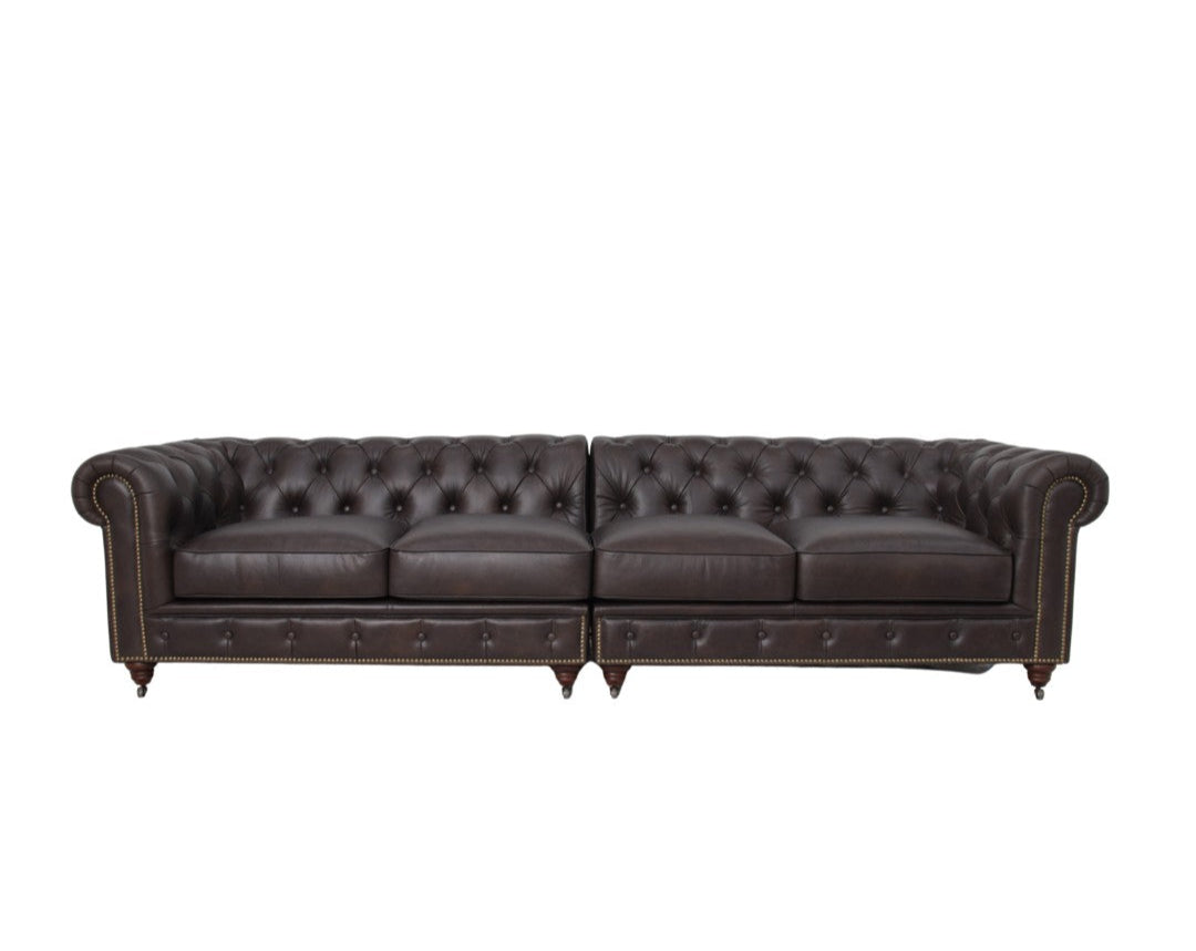 Belgravia Chesterfield Top Grain Leather Sofa with Tufted Back & Rolled Arms