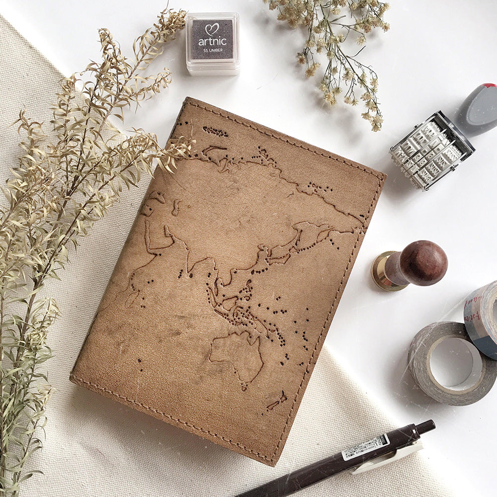 Vintage World Map 7x5 Handmade Leather Journal