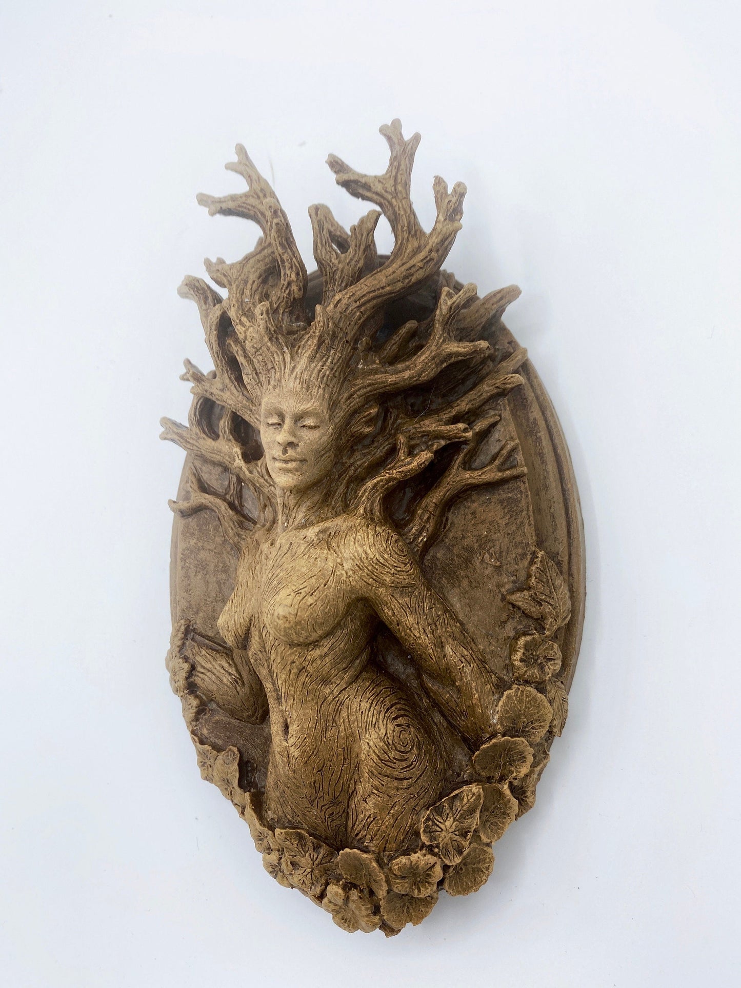 Dryad Wall Plaque, Hand Painted Resin Sculpture | Mythic Forest Creature Wall Art | Woodland Goddess Wall Plaque for Nature Lovers