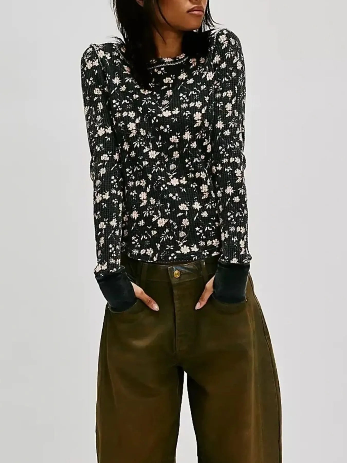 Floral Print Waffle Knit Top