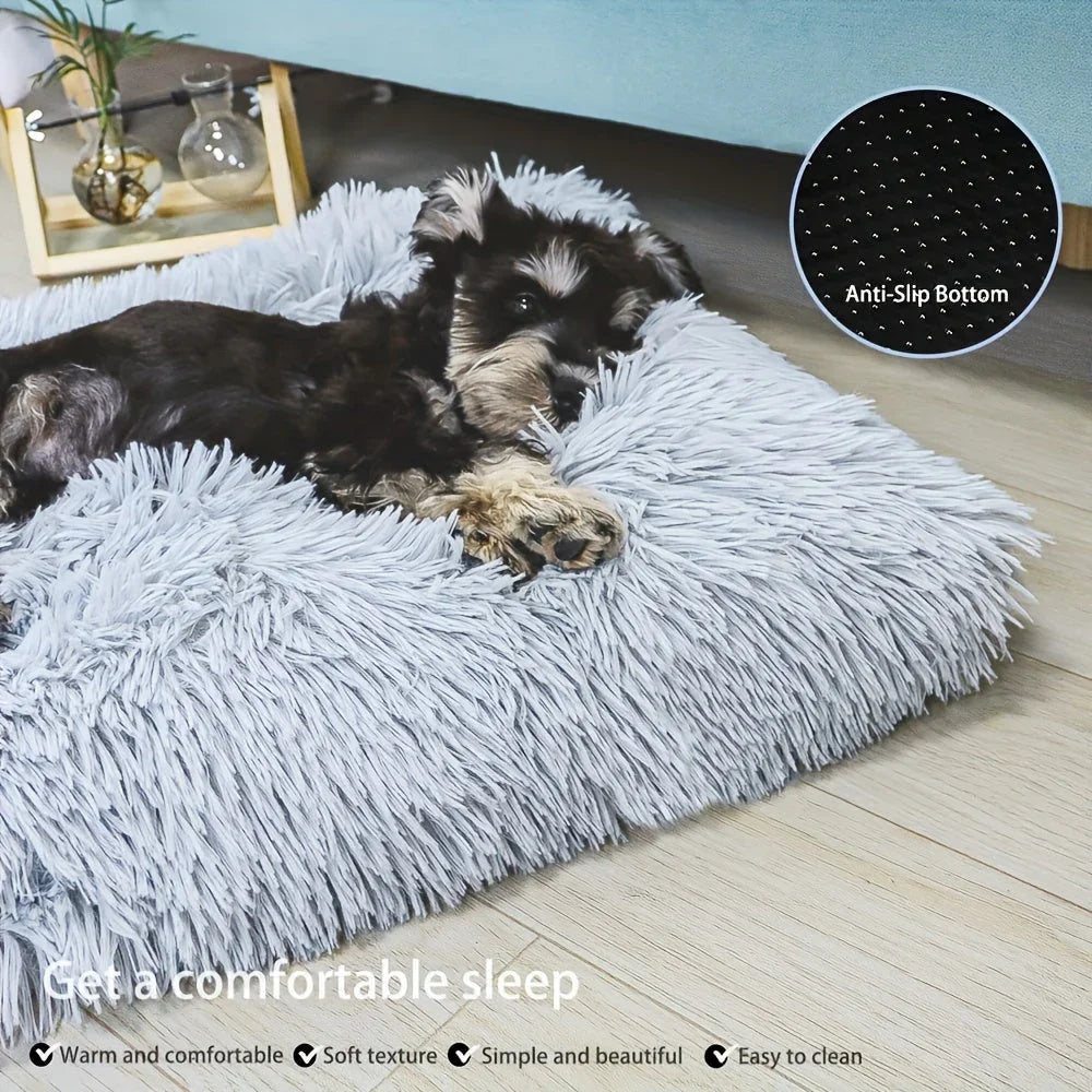 1pc Extra Large Fleece Lined Dog Bed & Cat Mat - Thickened Comfortable Warm Polyester, Easy to Remove & Washable, Square Design for All Dog Breeds & Sizes, Pet Bedding, Cozy Pet Furniture, Plush Pet Furniture, Durable Pet Fur