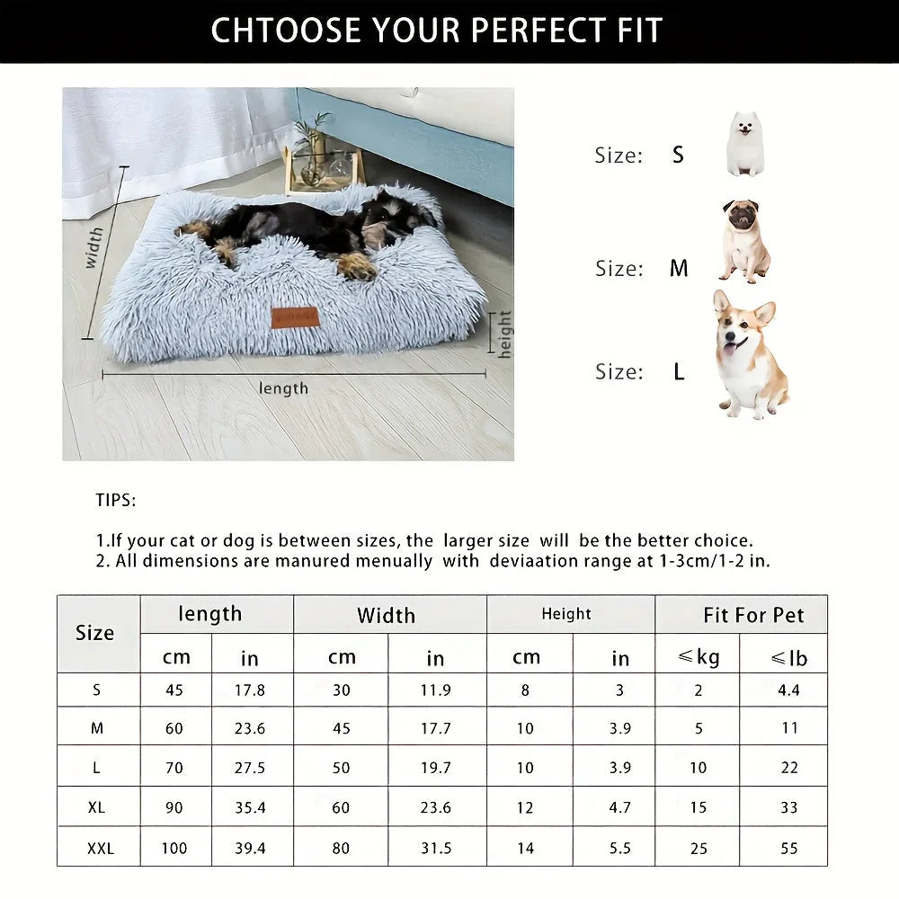 1pc Extra Large Fleece Lined Dog Bed & Cat Mat - Thickened Comfortable Warm Polyester, Easy to Remove & Washable, Square Design for All Dog Breeds & Sizes, Pet Bedding, Cozy Pet Furniture, Plush Pet Furniture, Durable Pet Fur
