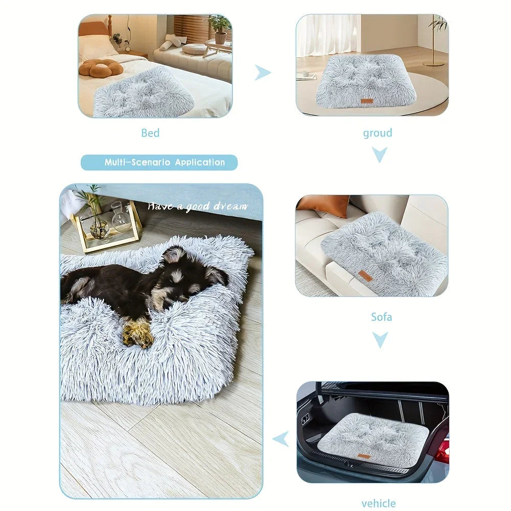 1pc Extra Large Fleece Lined Dog Bed & Cat Mat - Thickened Comfortable Warm Polyester, Easy to Remove & Washable, Square Design for All Dog Breeds & Sizes, Pet Bedding, Cozy Pet Furniture, Plush Pet Furniture, Durable Pet Fur