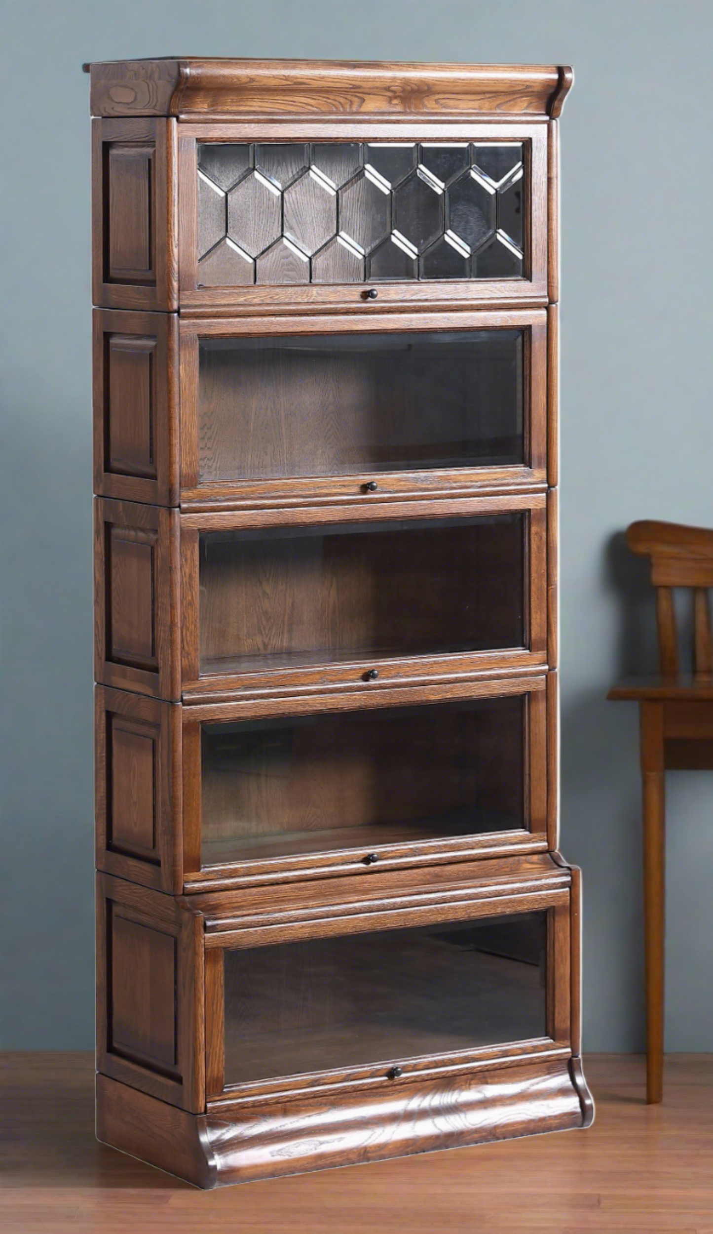 Mission Style Oak Barrister Bookcase 5 Stack-Leaded Glass in 2 Colors