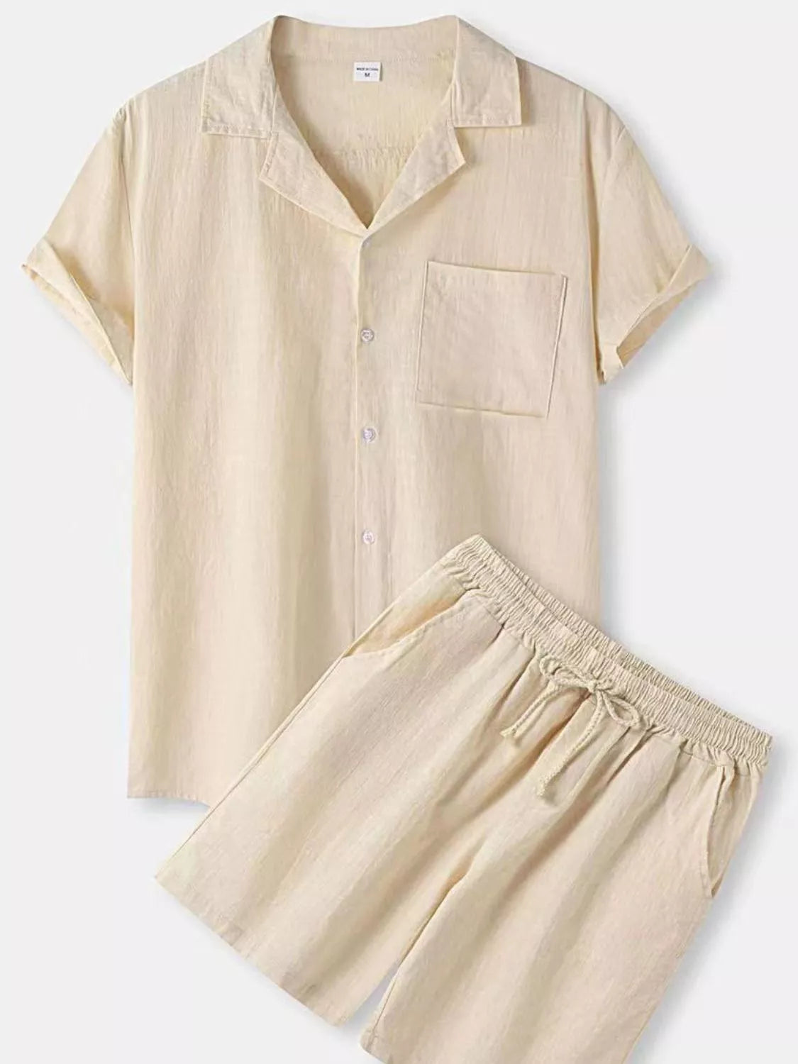 Men's Full Size Button Up Short Sleeve Shirt and Shorts Set Plus Size
