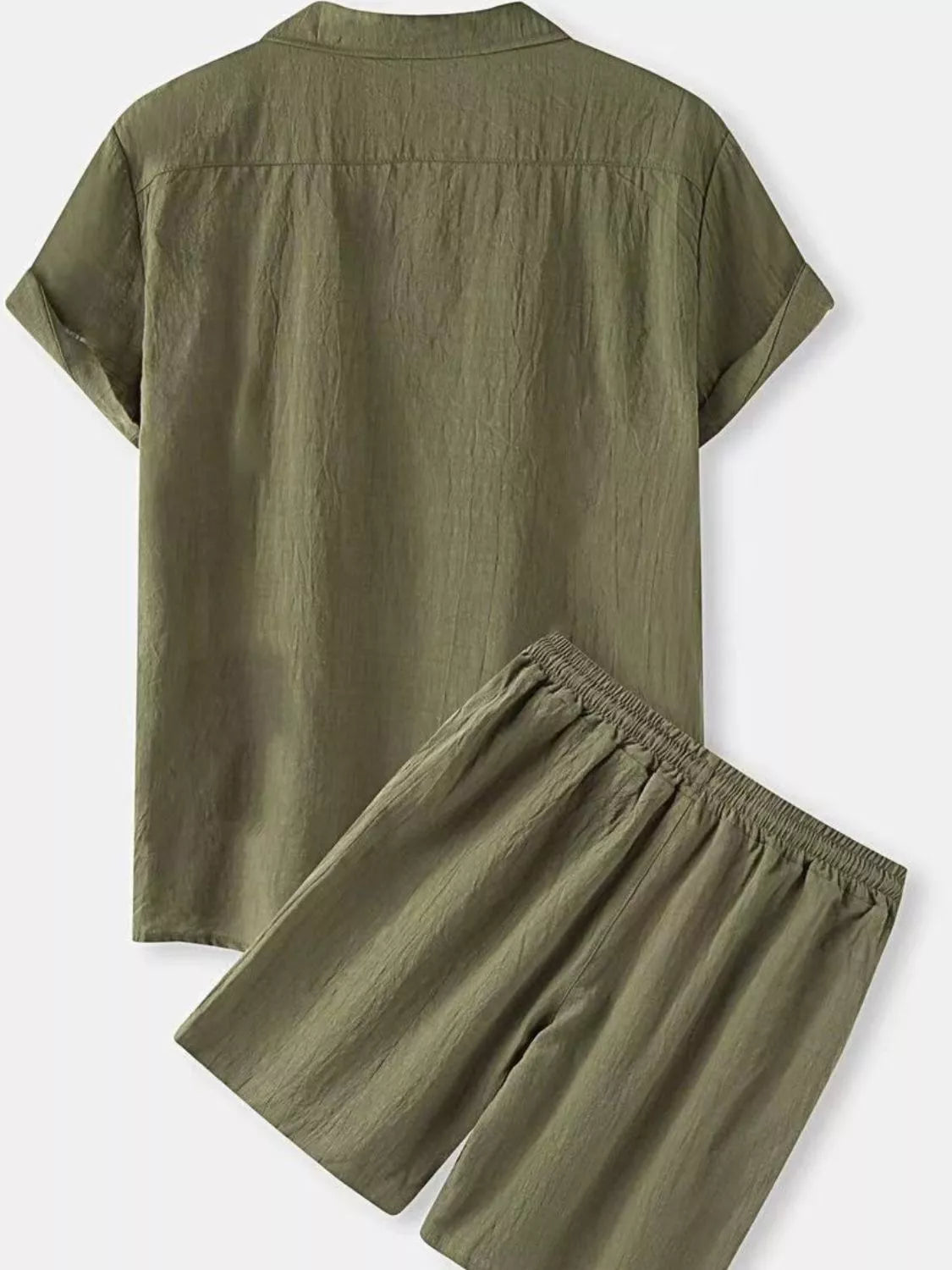 Men's Full Size Button Up Short Sleeve Shirt and Shorts Set Plus Size