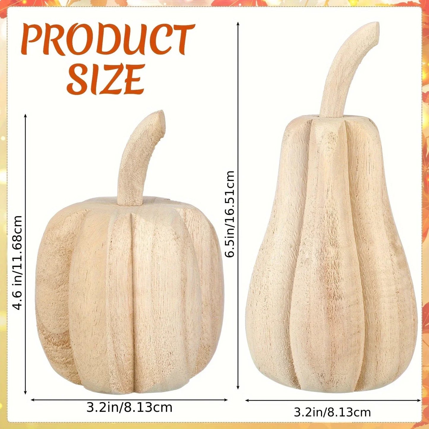 2pcs Hand-Carved Paulownia Wood Pumpkins - 6.5" & 4.5" Farmhouse Thanksgiving Decor, Natural Wood Grain Harvest Table Centerpiece, Rustic Home Signage, No Electricity Needed, Farmhouse Rustic Decor, Seasonal Table Centerpiece